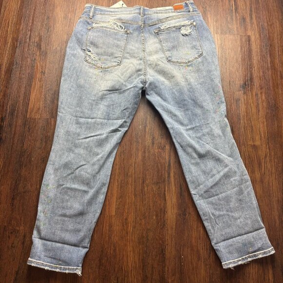 Judy Blue Boyfriend Fit Jeans Rainbow Paint Splash Destroyed Light Wash Size 22W - Picture 2 of 14